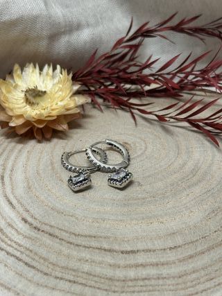 Pendientes Aro Circonita Cuadrada Colgante