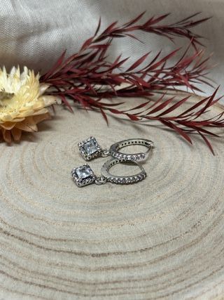 Pendientes Aro Circonita Cuadrada Colgante