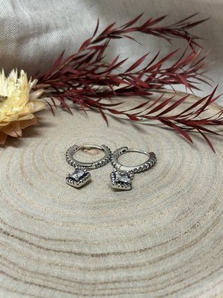 Pendientes Aro Circonita Cuadrada Colgante