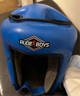 Casco y Guantes Boxeo Niños Azul/Blanco