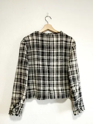 Chaqueta Zara Tweed Cuadros Blanco y Negro