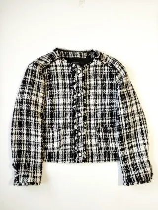 Chaqueta Zara Tweed Cuadros Blanco y Negro
