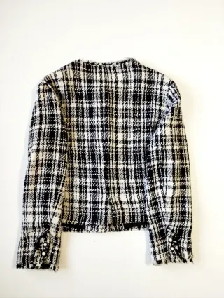 Chaqueta Zara Tweed Cuadros Blanco y Negro