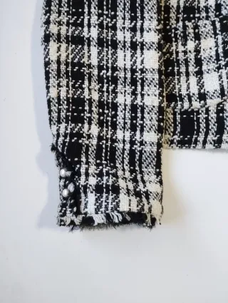Chaqueta Zara Tweed Cuadros Blanco y Negro