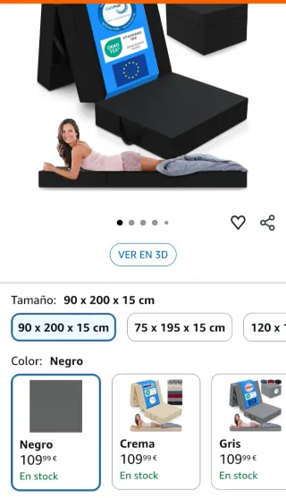 Pouf letto pieghevole 200x90x15 cm Nero/Grigio