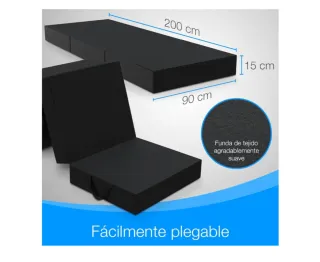 Pouf letto pieghevole 200x90x15 cm Nero/Grigio