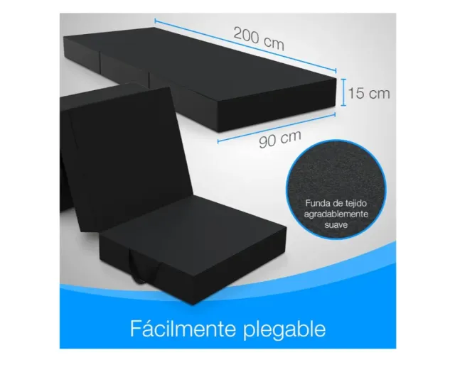 Pouf letto pieghevole 200x90x15 cm Nero/Grigio