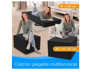 Pouf letto pieghevole 200x90x15 cm Nero/Grigio