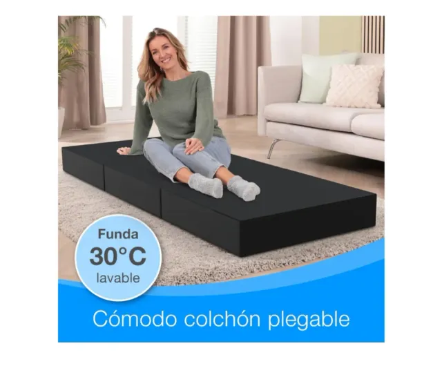 Pouf letto pieghevole 200x90x15 cm Nero/Grigio