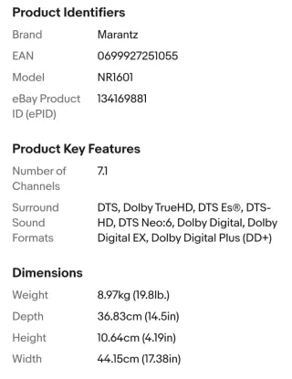 Marantz NR1601 7.1 Home Theater Receiver Nero