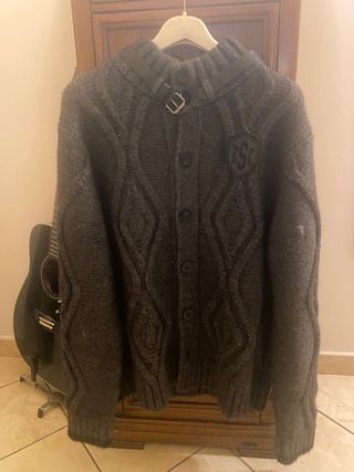 Cardigan uomo XXL maglia trecce grigio