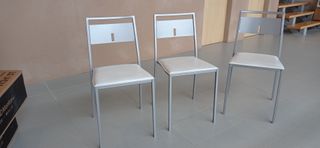 3 Sedie Cucina in Alluminio con Seduta in Pelle Bianca