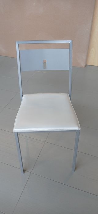 3 Sedie Cucina in Alluminio con Seduta in Pelle Bianca