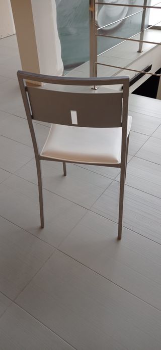 3 Sedie Cucina in Alluminio con Seduta in Pelle Bianca