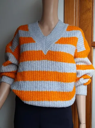 Jersey Mango oversize rayas naranja y azul