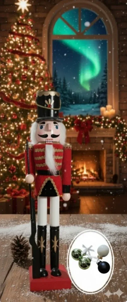 Casca-Nozes Natalino 50cm + 4 Bolinhas Pequenas