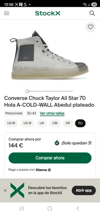 Converse Chuck Taylor All Star 70 A-COLD-WALL