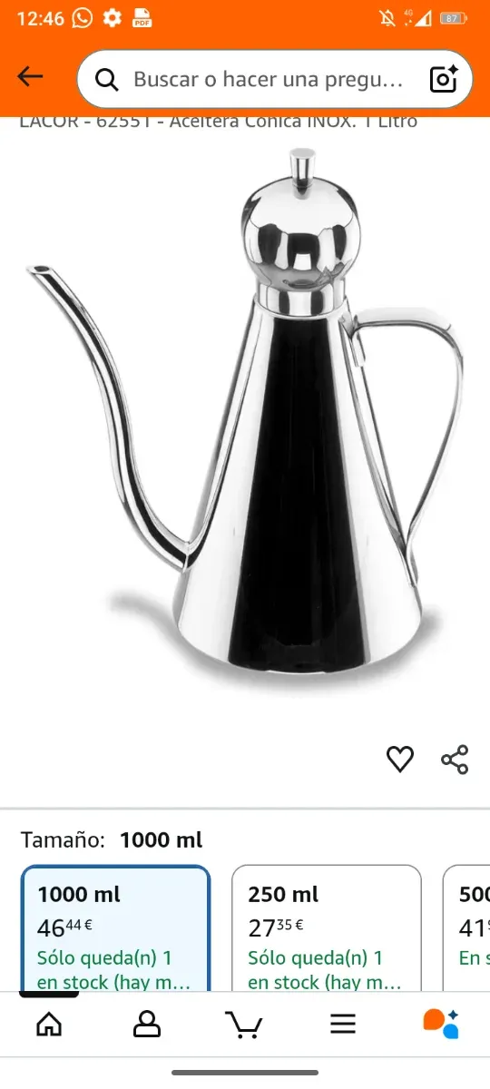 Aceitera Lacor Cónica INOX 1 Litro