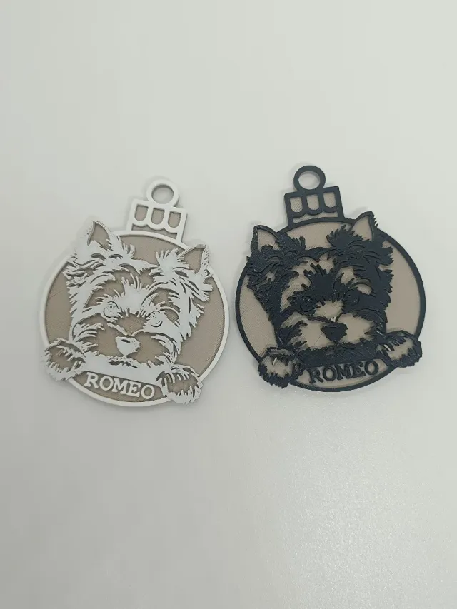 2 Bolas Navidad Perro Yorkie Romeo