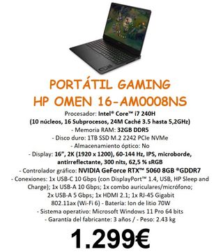 Portátil Gaming HP OMEN 16 RTX 5060