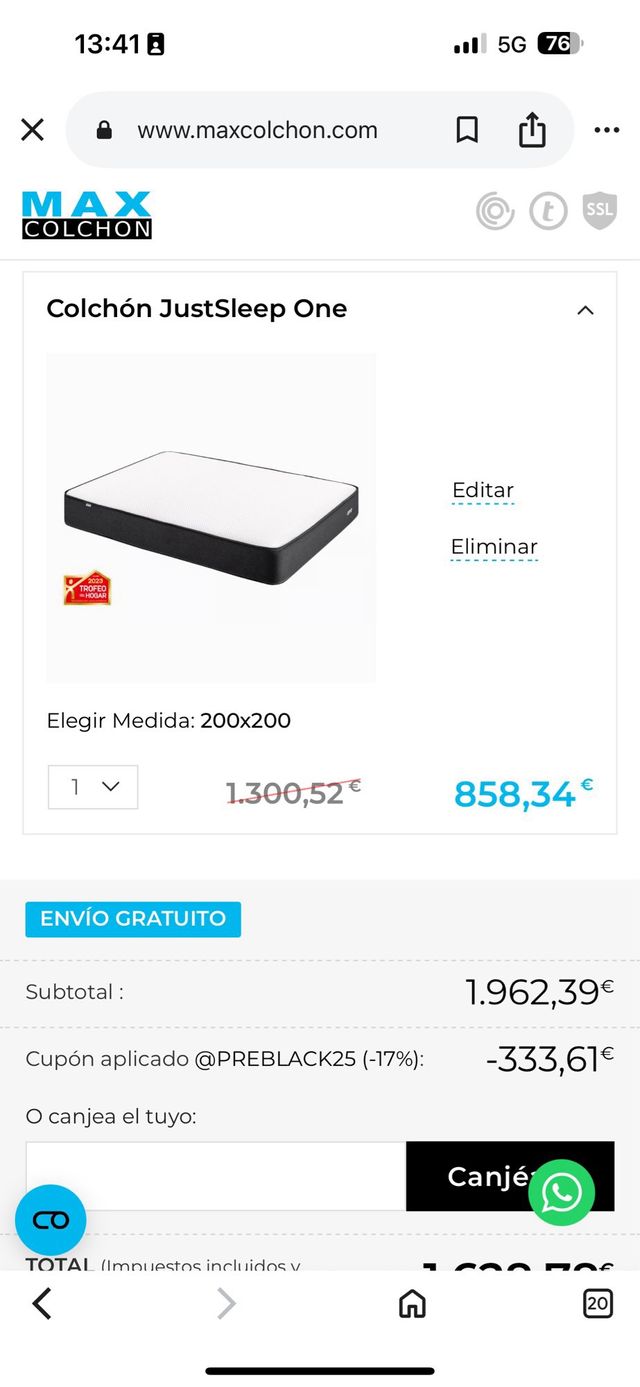 Colchón + canapé + cabecero