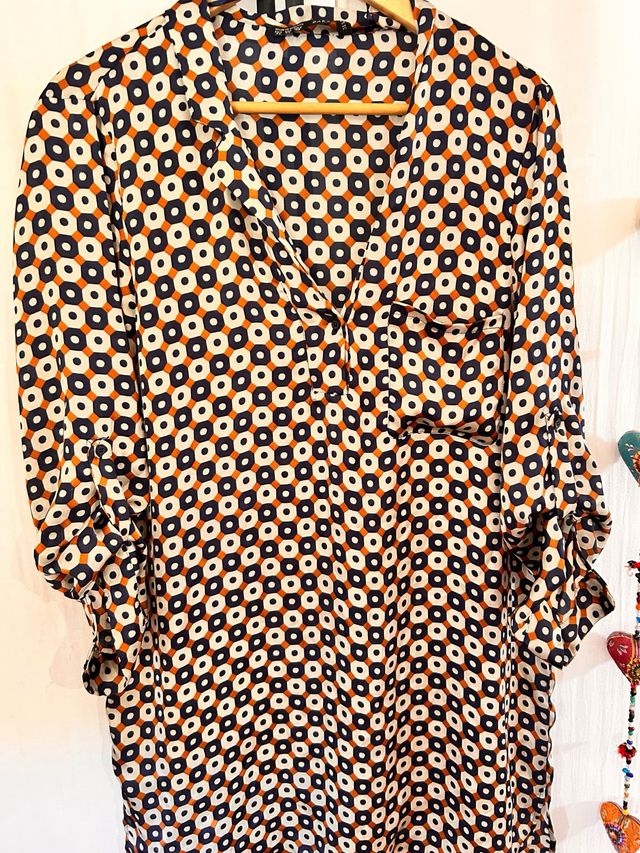 Camisa Zara Larga Estampada Talle L