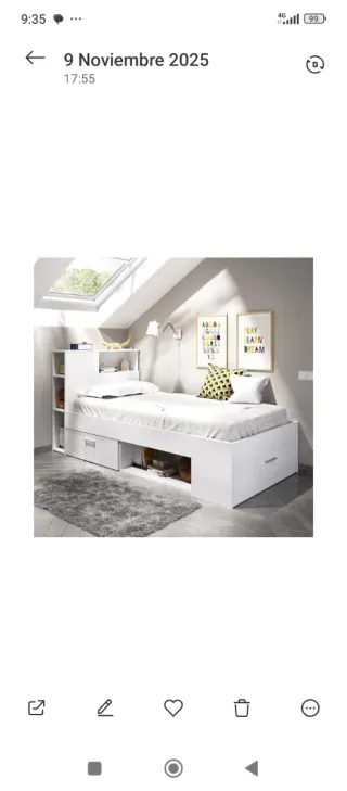 Cama individual con cajón y estantería