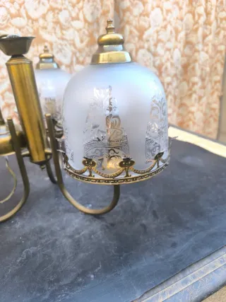 Lámpara de techo vintage dorada y cristal