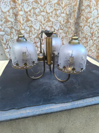 Lámpara de techo vintage dorada y cristal