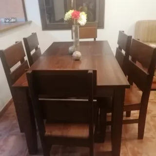 Comedor madera rústico completo, mesas y sillas