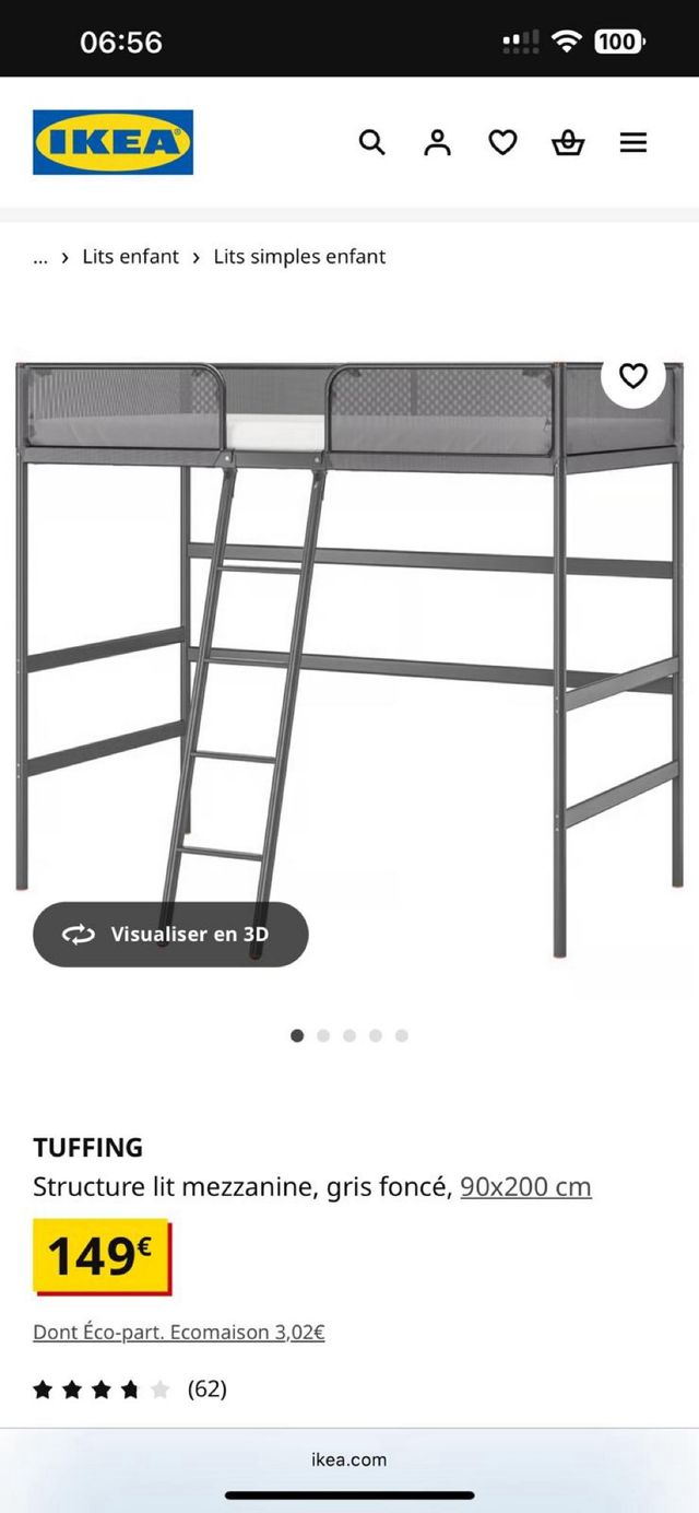 Cama alta con colchón