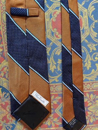 Corbata Faconnable Seda Azul y Naranja
