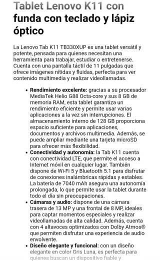 Tablet Lenovo K11 con Funda Teclado y Pen