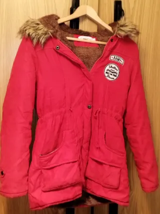 Parka roja mujer talla S Forro Pelo interior