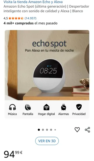 (NUOVO) Amazon Echo Spot Bianco - Orologio Intelligente