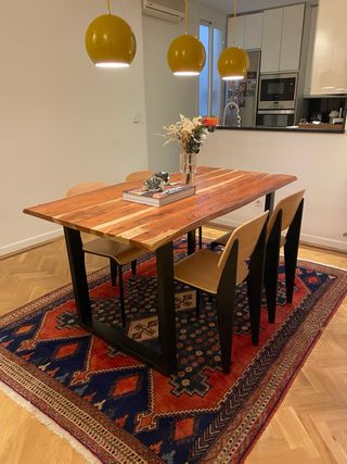 Tavolo da Pranzo Rettangolare in Legno e Acciaio