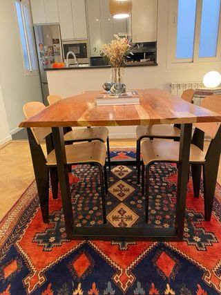 Tavolo da Pranzo Rettangolare in Legno e Acciaio