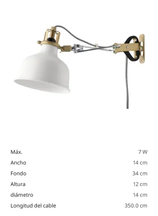 Lámpara, Foco pared, Aplique Ikea con pinza