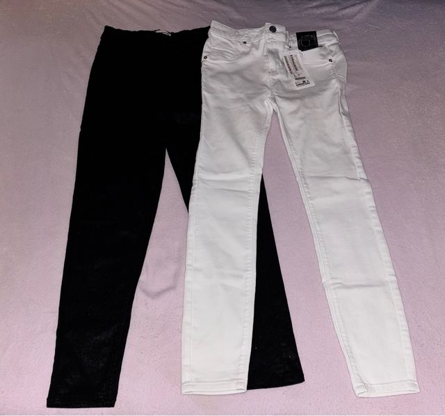 2 Pantalones brillos y blanco Mujer 36 Nuevo
