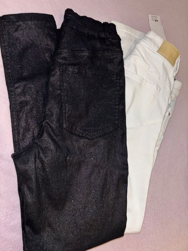 2 Pantalones brillos y blanco Mujer 36 Nuevo