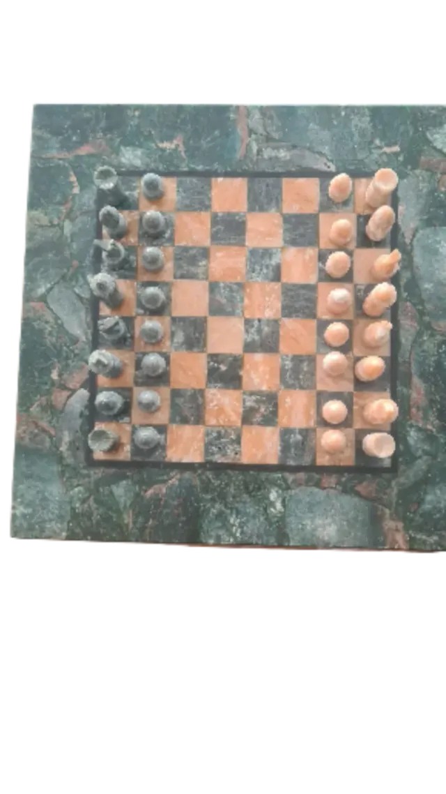 Tablero Ajedrez Mármol Verde Jade + Piezas