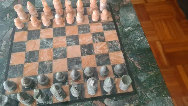 Tablero Ajedrez Mármol Verde Jade + Piezas