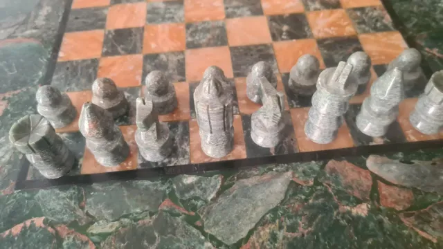 Tablero Ajedrez Mármol Verde Jade + Piezas