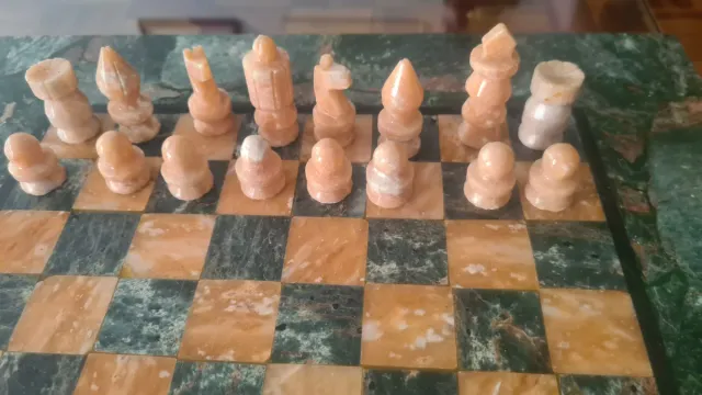 Tablero Ajedrez Mármol Verde Jade + Piezas