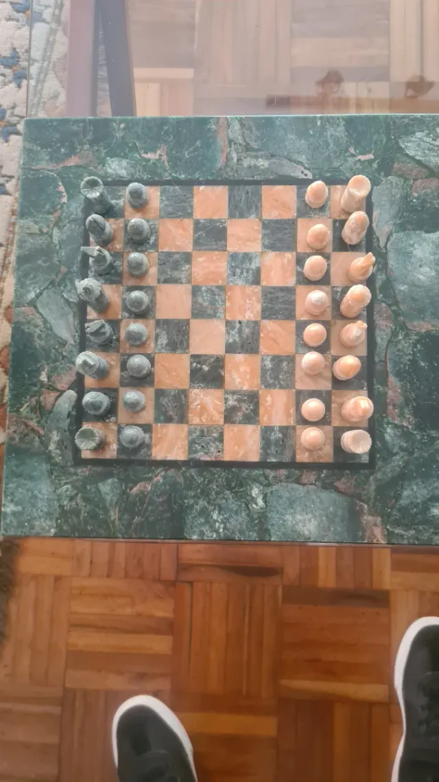 Tablero Ajedrez Mármol Verde Jade + Piezas