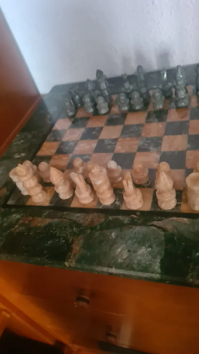 Tablero Ajedrez Mármol Verde Jade + Piezas