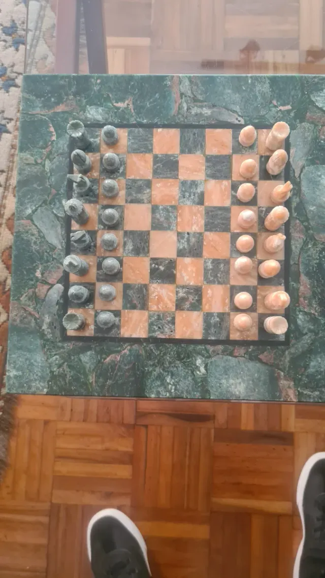 Tablero Ajedrez Mármol Verde Jade + Piezas