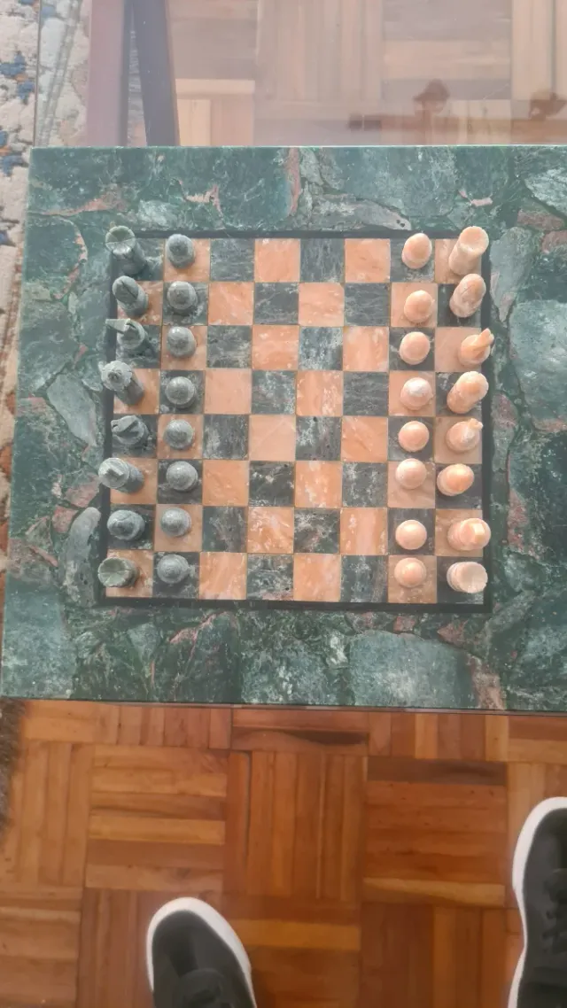Tablero Ajedrez Mármol Verde Jade + Piezas