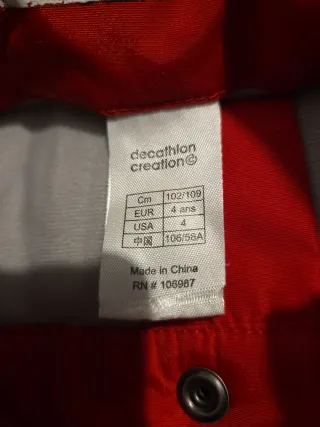 Pantalón de esquí rojo 4 años