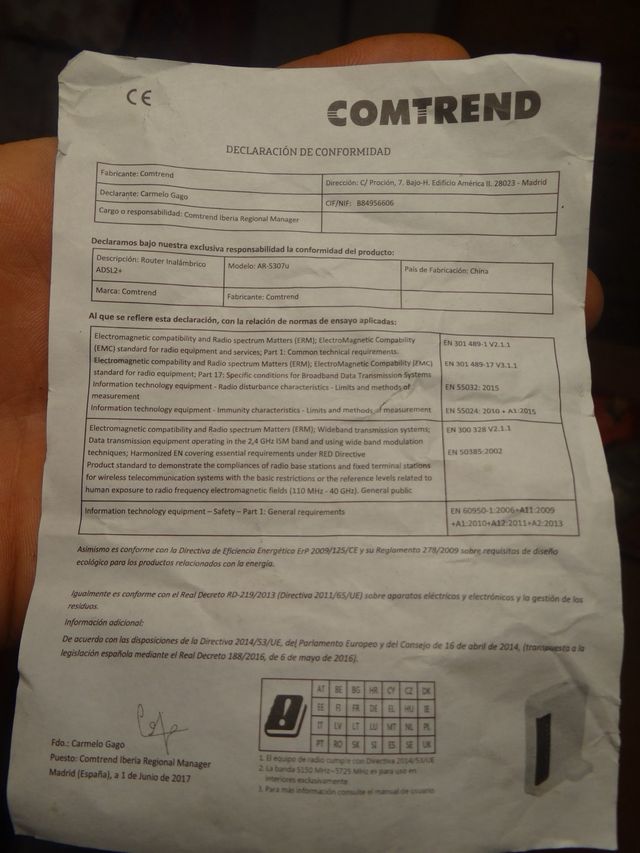 COMTREND ROUTER WIFI (AR 5307U) Model: AR-5307u